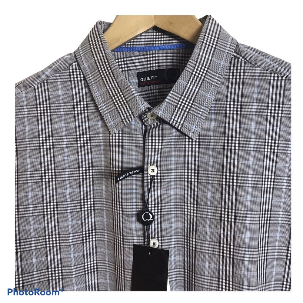 QUIETI Performance Mens M Brown Glen Plaid Shirt Wicking Stretch No Iron $115
